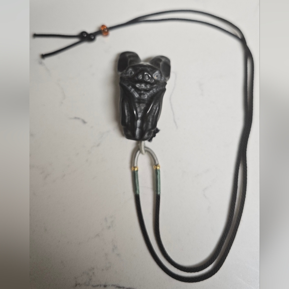 Obsidian Carved Bat Pendant Necklace